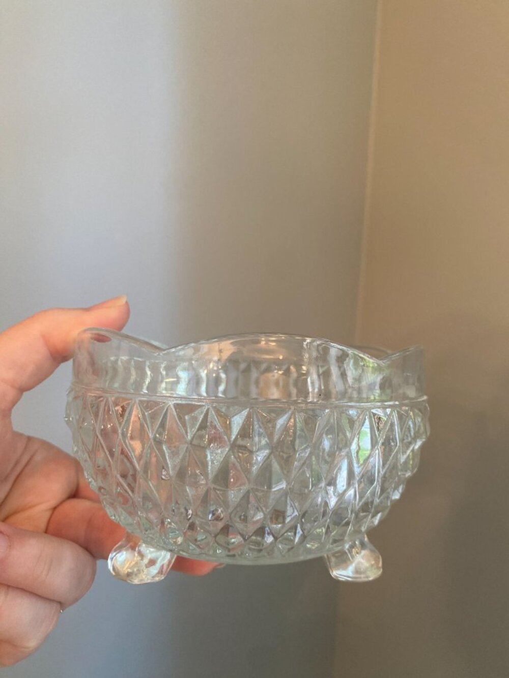 Vintage Indiana Glass Footed Candy Dish Diamond Point Pressed Glass 5"